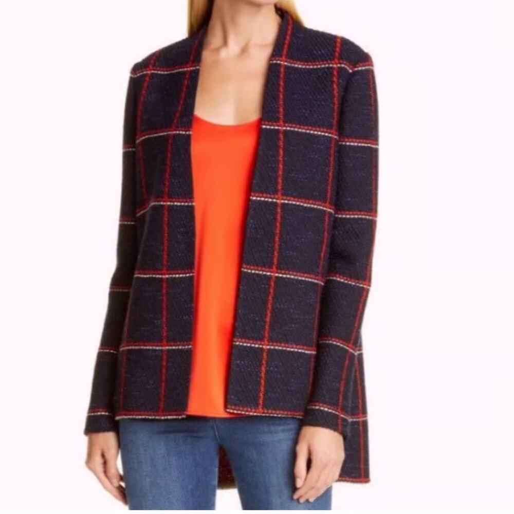 St. John Maritime Plaid Open Hi Low Knit Jacket Size:12